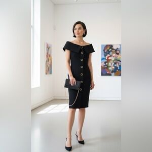 A.B. Design Group 80s  Black Button-Down Dress